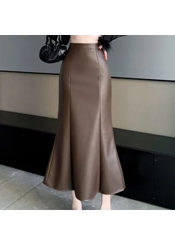 Elegancka spódnica midi skórzana - Brązowy M ze sklepu Intimica.pl w kategorii Spódnice - zdjęcie 186356534