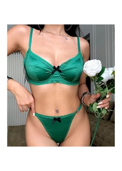 Satynowy komplet bielizny - Zielony S ze sklepu Intimica.pl w kategorii Komplety bielizny damskiej - zdjęcie 186366230