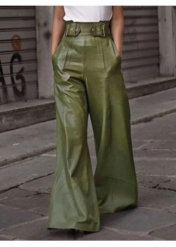 Skórzane spodnie w stylu oversize - Zielony S ze sklepu Intimica.pl w kategorii Spodnie damskie - zdjęcie 186367410