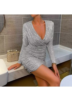 Wieczorowa błyszcząca sukienka z długim rękawem - Srebrny S - id: 9337772310857 - marki Intimica - 186370601 Wieczorowa błyszcząca sukienka z długim rękawem - Srebrny S ze sklepu Intimica.pl w kategorii Sukienki - zdjęcie 186370601