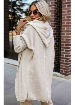 Kardigan oversize z kapturem 629-1, Kolor beżowy, Rozmiar one size, NUMOCO BASIC ze sklepu Primodo w kategorii Swetry damskie - zdjęcie 186376282