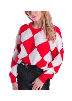 Gruby czerwono biały sweter damski /A6-1 UB434 U1391/ ze sklepu Pantofelek24.pl w kategorii Swetry damskie - zdjęcie 186383493
