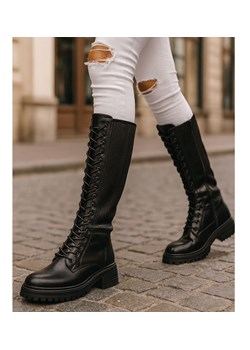 Wysokie czarne damskie glany trapery /D9-1 18199 G336/ ze sklepu Pantofelek24.pl w kategorii Workery damskie - zdjęcie 186383943