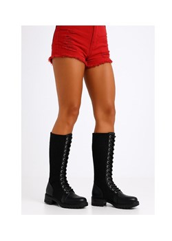 Wysokie czarne damskie glany trapery /D9-3 18086 T432/ ze sklepu Pantofelek24.pl w kategorii Workery damskie - zdjęcie 186384160