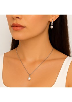 Komplet elegancki damski srebrny perły kolczyki i naszyjnik stal chirurgiczna ze sklepu otien.com w kategorii Komplety biżuterii - zdjęcie 186385400