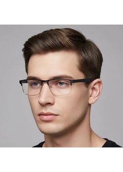Metalowe męskie okulary zerówki z filtrem Blue Light do komputera 25139A czarne/złote + akcesoria ze sklepu Stylion w kategorii Okulary zerówki męskie - zdjęcie 186385410