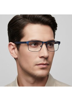 Metalowe męskie okulary zerówki z filtrem Blue Light do komputera 25139D granatowe + akcesoria - id: 8920 - marki Stylion - 186385411 Metalowe męskie okulary zerówki z filtrem Blue Light do komputera 25139D granatowe + akcesoria ze sklepu Stylion w kategorii Okulary zerówki męskie - zdjęcie 186385411