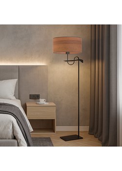 Czarna lampa podłogowa do czytania w sypialni KAMERUN ECO z abażurem imitującym fornir ze sklepu Lysne w kategorii Lampy podłogowe - zdjęcie 186385511