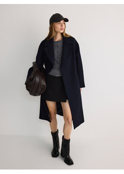 Reserved - Płaszcz z wełną Manteco - granatowy ze sklepu Reserved w kategorii Płaszcze damskie - zdjęcie 186386644