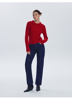 Reserved - Sweter z ozdobnym splotem - czerwony - id: 439GP-33X - marki Reserved - 186390312 Reserved - Sweter z ozdobnym splotem - czerwony ze sklepu Reserved w kategorii Swetry damskie - zdjęcie 186390312