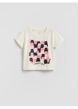 Reserved - T-shirt ze świecącym nadrukiem - złamana biel ze sklepu Reserved w kategorii Bluzki dziewczęce - zdjęcie 186390342