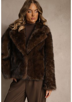 Brązowa Kurtka Typu Futerko Ozdobione Kołnierzem Tilea - id: LM8773-54-BROWN - marki Renee - 186390734 Brązowa Kurtka Typu Futerko Ozdobione Kołnierzem Tilea ze sklepu renee.pl w kategorii Futra damskie - zdjęcie 186390734