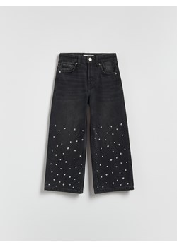 Reserved - Jeansy wide leg z aplikacją - czarny ze sklepu Reserved w kategorii Spodnie dziewczęce - zdjęcie 186406931
