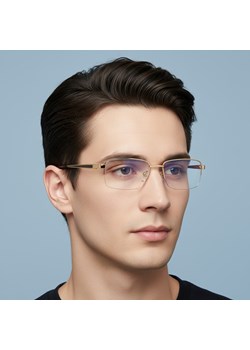 Metalowe półramkowe okulary zerówki z filtrem Blue Light do komputera 25147E złoty ze sklepu Stylion w kategorii Okulary zerówki męskie - zdjęcie 186408290