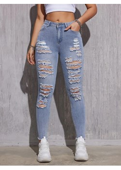 Damskie spodnie jeansowe rurki z dziurami - Jasnoniebieski S - id: 9451635278153 - marki Intimica - 186416232 Damskie spodnie jeansowe rurki z dziurami - Jasnoniebieski S ze sklepu Intimica.pl w kategorii Jeansy damskie - zdjęcie 186416232