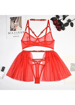 Komplet bielizny z chokerem i falbanką - Czerwony S ze sklepu Intimica.pl w kategorii Komplety bielizny damskiej - zdjęcie 186418920