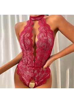 Koronkowe body z chokerem - S Bordowy ze sklepu Intimica.pl w kategorii Body damskie - zdjęcie 186419573