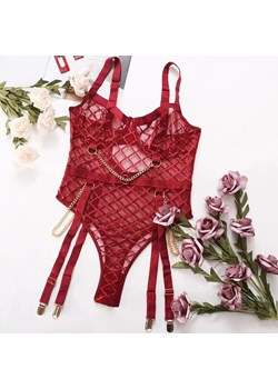 Prześwitujące body z ozdobnymi łańcuszkami - Bordowy S ze sklepu Intimica.pl w kategorii Body damskie - zdjęcie 186422214