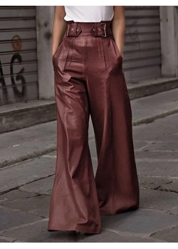 Skórzane spodnie w stylu oversize - Bordowy S ze sklepu Intimica.pl w kategorii Spodnie damskie - zdjęcie 186423472