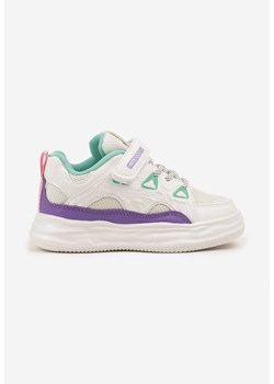 Biało-Fioletowe Buty Sportowe Sneakersy na Rzep ze Skórzaną Wkładką Falinea ze sklepu born2be.pl w kategorii Buty sportowe dziecięce - zdjęcie 186433710
