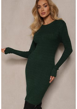 Ciemnozielona Mini Sukienka z Dzianinowego Materiału o Prążkowanej Fakturze i Dopasowanym Kroju Theresia - id: HS2935-62-D.GREEN - marki Renee - 186433734 Ciemnozielona Mini Sukienka z Dzianinowego Materiału o Prążkowanej Fakturze i Dopasowanym Kroju Theresia ze sklepu renee.pl w kategorii Sukienki - zdjęcie 186433734