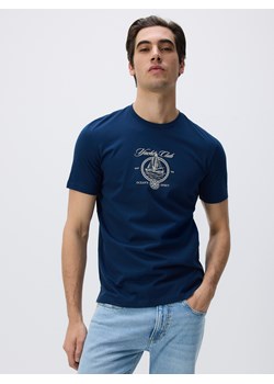 Reserved - T-shirt regular z merceryzowanej bawełny - granatowy ze sklepu Reserved w kategorii T-shirty męskie - zdjęcie 186434303