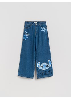 Reserved - Jeansy super wide leg Lilo i Stitch - niebieski ze sklepu Reserved w kategorii Spodnie dziewczęce - zdjęcie 186434612