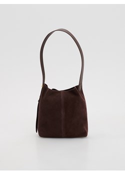 Reserved - Zamszowa torebka hobo - ciemnobrązowy ze sklepu Reserved w kategorii Torby Shopper bag - zdjęcie 186435532