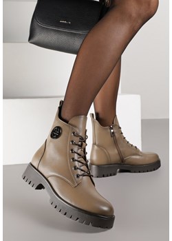 Ciemnobeżowe Botki Potocki w Stylu Workerów z Geometryczną Aplikacją Fiorna ze sklepu born2be.pl w kategorii Workery damskie - zdjęcie 186447460