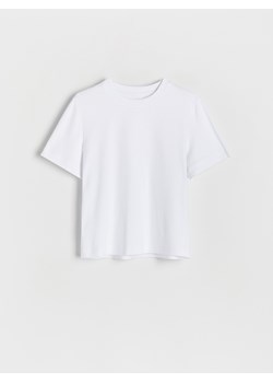 Reserved - T-shirt regular z merceryzowanej bawełny - biały ze sklepu Reserved w kategorii Bluzki damskie - zdjęcie 186452151