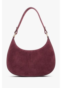 Estro: Bordowa torebka damska typu shoulder bag z włoskiego weluru naturalnego Premium ze sklepu Estro w kategorii Torebki hobo - zdjęcie 186452882