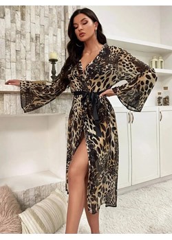 Długi szlafrok damski w panterkę - Brązowy S - id: 9507532046665 - marki Intimica - 186455031 Długi szlafrok damski w panterkę - Brązowy S ze sklepu Intimica.pl w kategorii Szlafroki damskie - zdjęcie 186455031