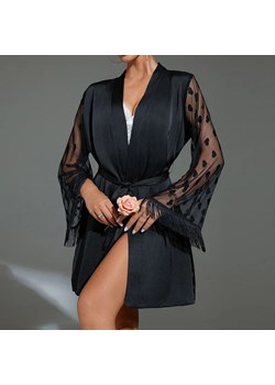 Elegancki szlafrok damski z ozdobnymi rękawami - Czarny S - id: 9507543974217 - marki Intimica - 186455204 Elegancki szlafrok damski z ozdobnymi rękawami - Czarny S ze sklepu Intimica.pl w kategorii Szlafroki damskie - zdjęcie 186455204