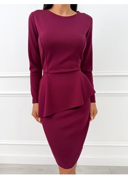 Bordowa Sukienka z Baskinką ze sklepu ModnaKiecka.pl w kategorii Sukienki - zdjęcie 186464460