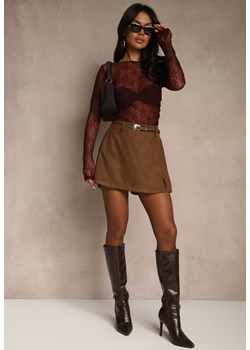 Brązowe Spódnico-Szorty High Waist z Ozdobnym Paskiem Korelea ze sklepu renee.pl w kategorii Szorty - zdjęcie 186465540