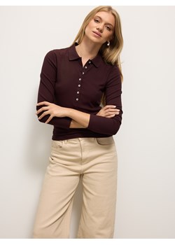 Mohito - Czekoladowy longsleeve polo - ciemnobrązowy ze sklepu Mohito w kategorii Bluzki damskie - zdjęcie 186469841