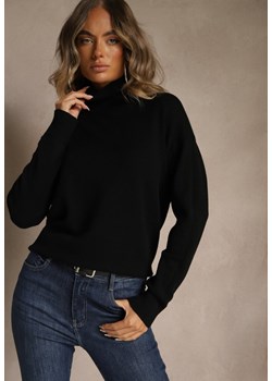 Czarny Golf z Dodatkiem Kaszmiru z Przeszyciami po Bokach Avenella - id: TD2079-MIX8K-38-BLACK - marki Renee - 186474082 Czarny Golf z Dodatkiem Kaszmiru z Przeszyciami po Bokach Avenella ze sklepu renee.pl w kategorii Swetry damskie - zdjęcie 186474082