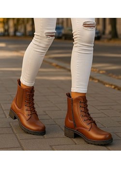 Karmelowe botki trapery damskie /G8-3 18272 W388/ ze sklepu Pantofelek24.pl w kategorii Workery damskie - zdjęcie 186477300