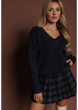 Granatowy Sweter z Kaszmirem i Trójkątnym Dekoltem Plenne ze sklepu renee.pl w kategorii Swetry damskie - zdjęcie 186488603