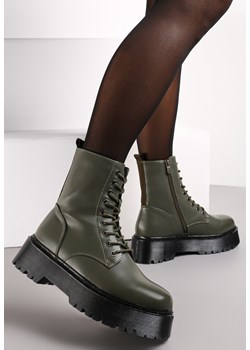 Zielone Botki Workery na Platformie ze Sznurowaniem Ixuelli ze sklepu born2be.pl w kategorii Workery damskie - zdjęcie 186489700