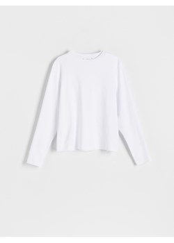 Reserved - Longsleeve z merceryzowanej bawełny - biały ze sklepu Reserved w kategorii Bluzki damskie - zdjęcie 186491584