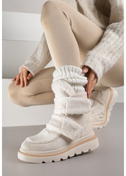 Beżowe Botki Typu Śniegowce na Platformie z Dwoma Ozdobnymi Rzepami Edarlia - id: B2128-42-BEIGE - marki Renee - 186494034 Beżowe Botki Typu Śniegowce na Platformie z Dwoma Ozdobnymi Rzepami Edarlia ze sklepu renee.pl w kategorii Śniegowce damskie - zdjęcie 186494034