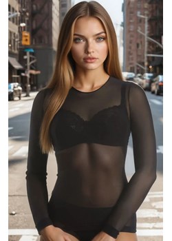 Bluzka damska longsleeve z siateczki przezroczysta czarna 179308, Kolor czarny, Rozmiar XS, Teyli ze sklepu Primodo w kategorii Bluzki damskie - zdjęcie 186505641