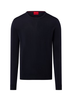 HUGO Męski sweter z dzianiny z wełny dziewiczej - San Cedric Mężczyźni wełna ze strzyży granatowy jednolity ze sklepu vangraaf w kategorii Swetry męskie - zdjęcie 186508301