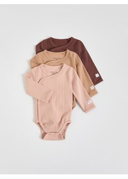 Reserved - Prążkowane body 3 pack - brązowy ze sklepu Reserved w kategorii Body niemowlęce - zdjęcie 186510220