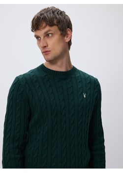 Reserved - Sweter z warkoczowym splotem - ciemnozielony ze sklepu Reserved w kategorii Swetry męskie - zdjęcie 186510270