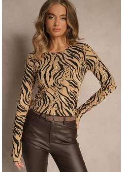 Beżowo-Czarna Bluzka Longsleeve z Bawełny z Zebrę Unirea ze sklepu renee.pl w kategorii Bluzki damskie - zdjęcie 186518530