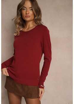 Bordowy Gładki Sweter w Minimalistycznym Stylu Tevra ze sklepu renee.pl w kategorii Swetry damskie - zdjęcie 186518691