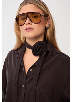 SZALIK Z RÓŻĄ DARK CHOCO WASHED ze sklepu Jemiol w kategorii Szaliki i chusty damskie - zdjęcie 186539003