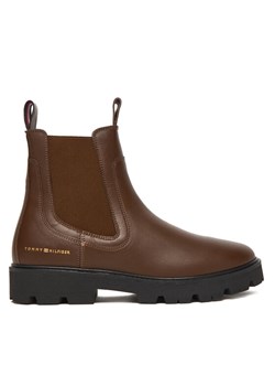 Tommy Hilfiger Sztyblety Lthr Low Chelsea FW0FW08775 Brązowy ze sklepu MODIVO w kategorii Botki - zdjęcie 186541421